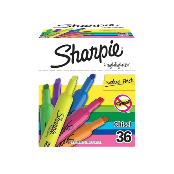 Sharpie Tank Highlighter, Chisel Tip, Assorted, 36/Pack
