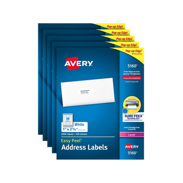 Avery Easy Peel Laser Address Labels, 1 x 2-5/8, White, 15,000 Labels/Carton