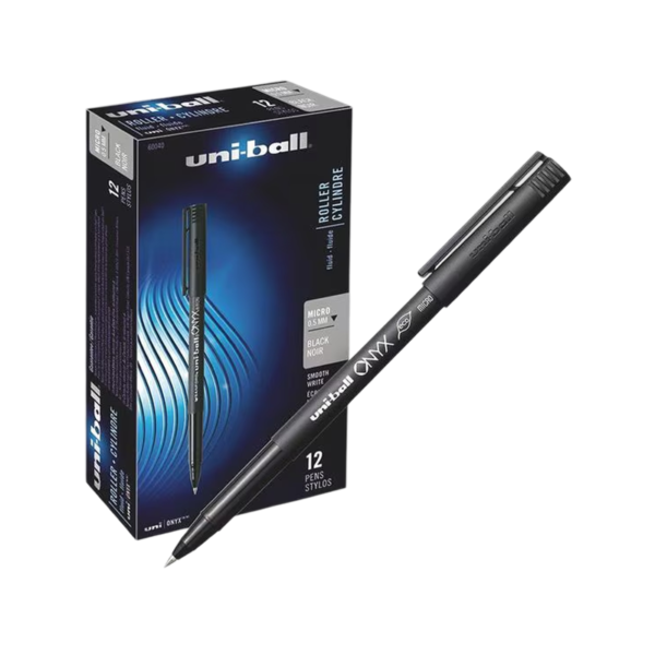 uni-ball Onyx Rollerball Pens, Micro Point, 0.5mm, Black Ink, Dozen