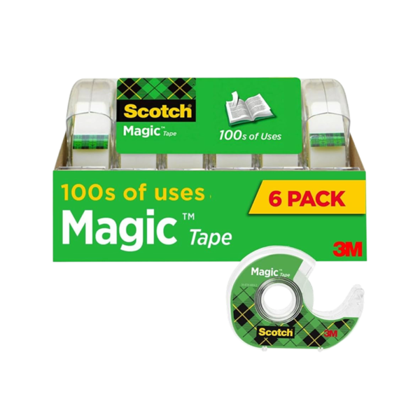 Scotch Magic Invisible Clear Tape With Dispenser, 0.75 x 18 yds., 1 Core, Transparent, 6 Rolls/Pack