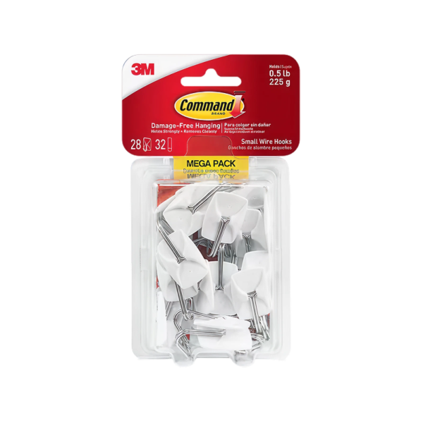 Command Small Wire Toggle Hooks, 0.5 lb, White, 28/Pack