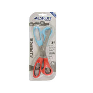 Westcott All Purpose 8 Stainless Steel Standard Scissors, Pointed Tip, Assorted Colors, 3/Pack