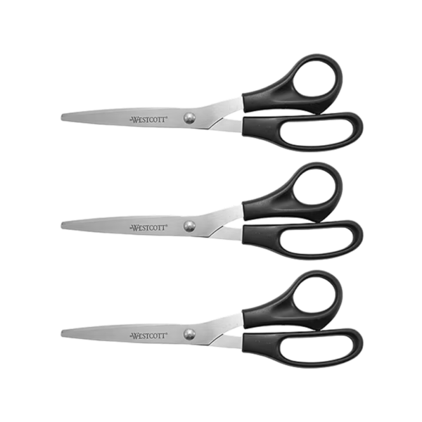 Westcott All Purpose 8 Stainless Steel Standard Scissors, Pointed Tip, Black, 3/Pack