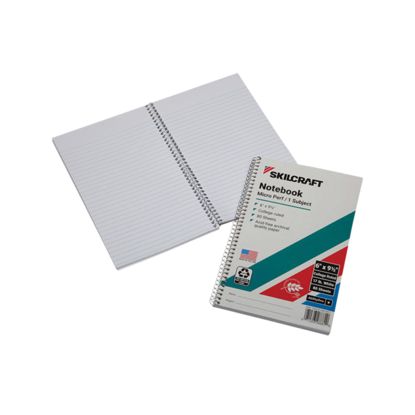 AbilityOne 1-Subject Notebook, College Ruled, 9 1/2 x 6, White, 80 Sheets/Book, 3/Pack