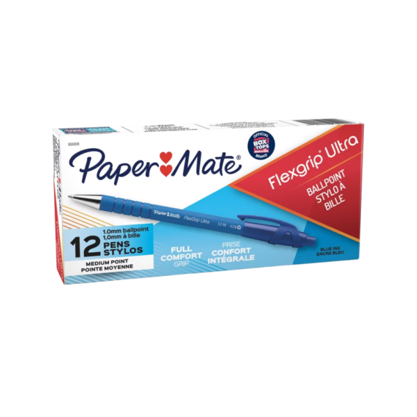 Paper Mate FlexGrip Ultra Retractable Ballpoint Pen, Medium Point, Blue Ink, 12/Pack