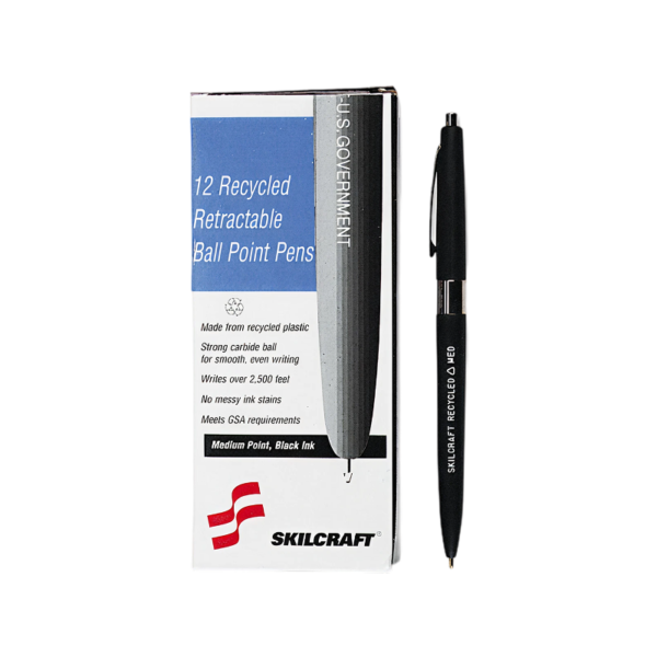 AbilityOne Skilcraft Recycled Retractable Ballpoint Pens, Fine Point, Black Ink, Dozen