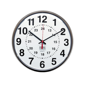 AbilityOne 12/24 Hour Slimline Quartz Wall Clock, 12.75 Overall Diameter, Black Case, 1 AA sold separately