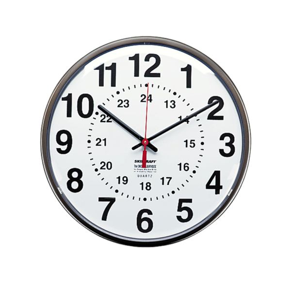 AbilityOne 12/24 Hour Slimline Quartz Wall Clock, 12.75 Overall Diameter, Black Case, 1 AA sold separately