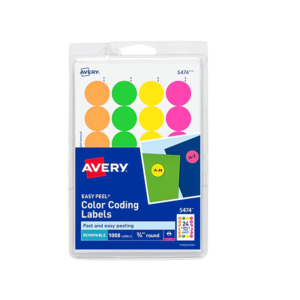 Avery Easy Peel Laser Color-Coding Labels, 3/4 Dia, Assorted Neon, 1,008 Labels/Pack