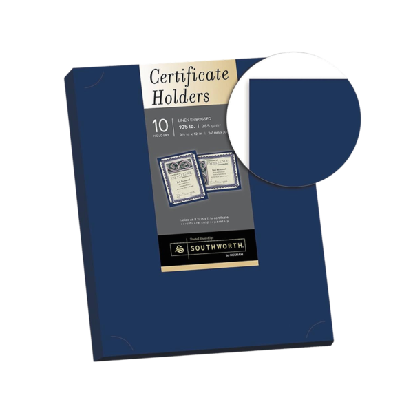Southworth Certificate Holders, 8.5 x 11, Navy Blue, 10/Pack