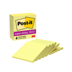Post-it Super Sticky Notes, 4 x 4, Canary Collection, Lined, 90 Sheet/Pad, 6 Pads/Pack