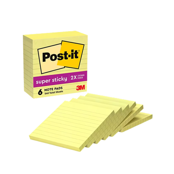 Post-it Super Sticky Notes, 4 x 4, Canary Collection, Lined, 90 Sheet/Pad, 6 Pads/Pack