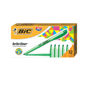 BIC Brite Liner Stick Highlighter, Chisel Tip, Green, 12/Pack