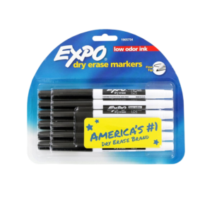 Expo Low Odor Dry Erase Marker, Fine Tip, Black, 12/Pack