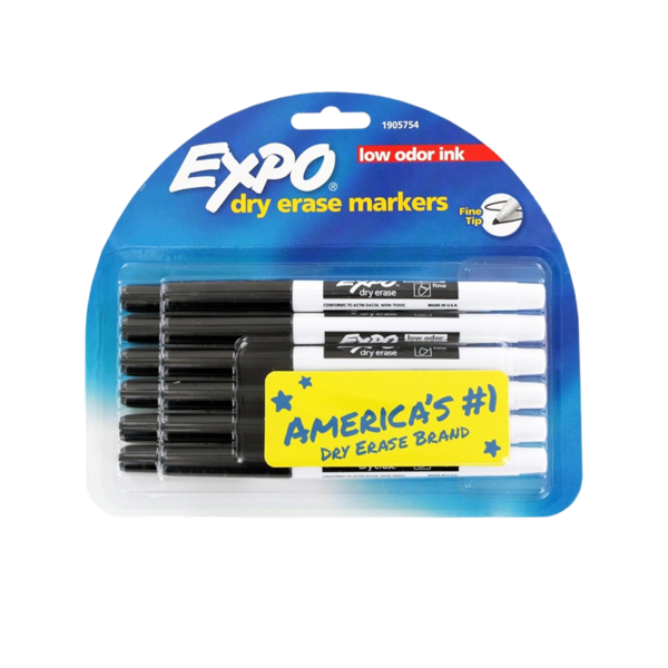 Expo Low Odor Dry Erase Marker, Fine Tip, Black, 12/Pack