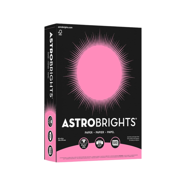 Astrobrights Colored Paper, 24 lbs., 8.5 x 11, Pulsar Pink, 500 Sheets/Ream