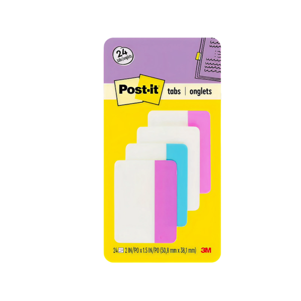 Post-it Tabs, 2 Wide, Solid, Assorted Colors, 24 Tabs/Pack