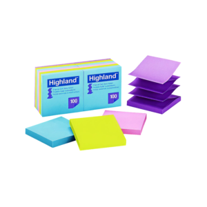 Highland Pop-up Notes, 3 x 3, Assorted Colors Collection, 100 Sheet/Pad, 12 Pads/Pack