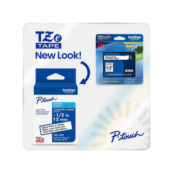 Brother P-touch Laminated Label Tape, 1/2 x 26.2′, Black on White