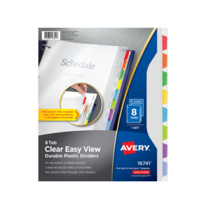 Avery Clear Easy View Plastic Dividers, 8 Tabs, Multicolor