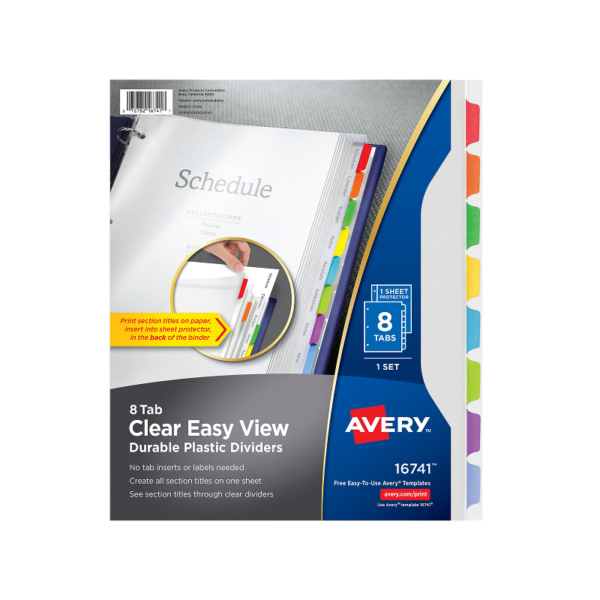 Avery Clear Easy View Plastic Dividers, 8 Tabs, Multicolor