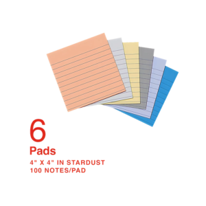 Staples Ultra Sticky Notes, 4 x 4, Stardust Collection, Lined, 100 Sheets/Pad, 6 Pads/Pack