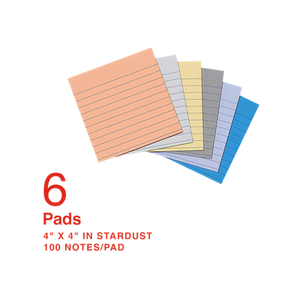 Staples Ultra Sticky Notes, 4 x 4, Stardust Collection, Lined, 100 Sheets/Pad, 6 Pads/Pack