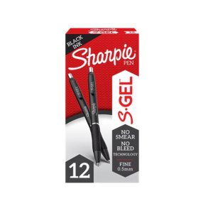 Sharpie S-Gel Retractable Gel Pens, Fine Point, 0.5mm, Black Ink, Dozen