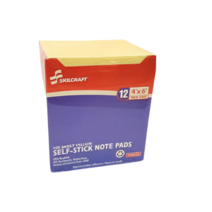 AbilityOne SkilCraft Self-Stick Note Pad, 4 x 6, Yellow, 100 Sheets/Pad, 12 Pads/Pack