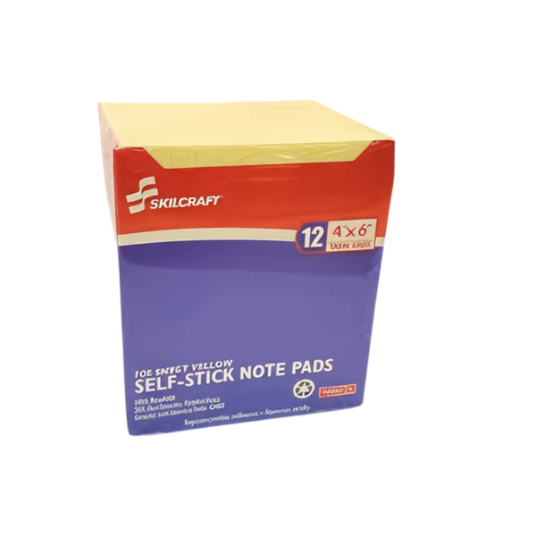AbilityOne SkilCraft Self-Stick Note Pad, 4 x 6, Yellow, 100 Sheets/Pad, 12 Pads/Pack