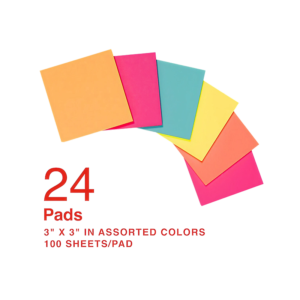 Staples Sticky Notes, 3 x 3, Pool Party Collection, 100 Sheets/Pad, 24 Pads/Pack