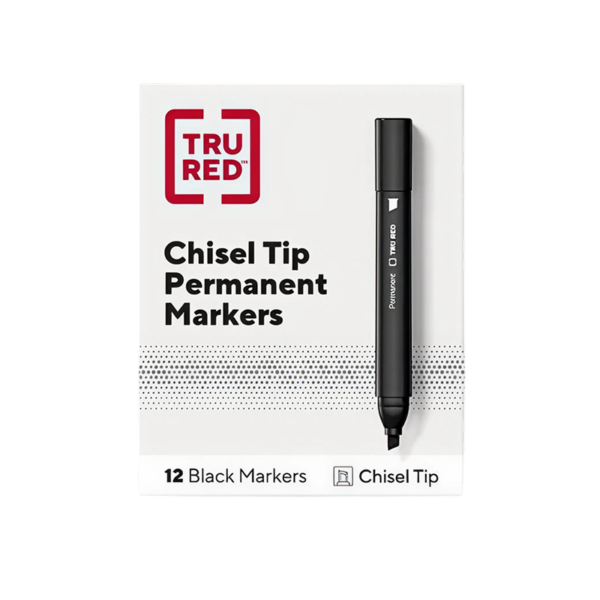 TRU RED Tank Permanent Markers, Chisel Tip, Black, 12/Pack