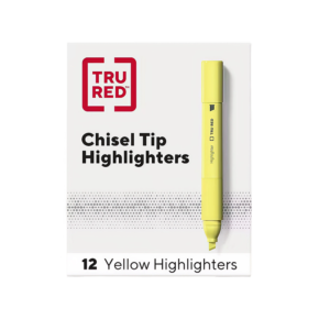 TRU RED Pocket Stick Highlighter with Grip, Chisel Tip, Yellow, Dozen