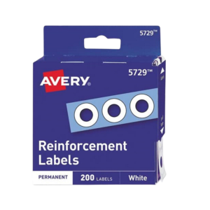 Avery Self-Adhesive Plastic Reinforcement Labels, 1/4 Diameter, Matte White, 200/Pack