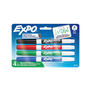 Expo Low Odor Dry Erase Markers, Fine Tip, Assorted Colors, 4/Pack