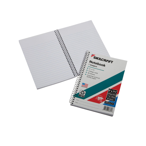 AbilityOne Recycled Notebook, College Rule, 5 x 7.5, White, 80/Pad, 6/Pack