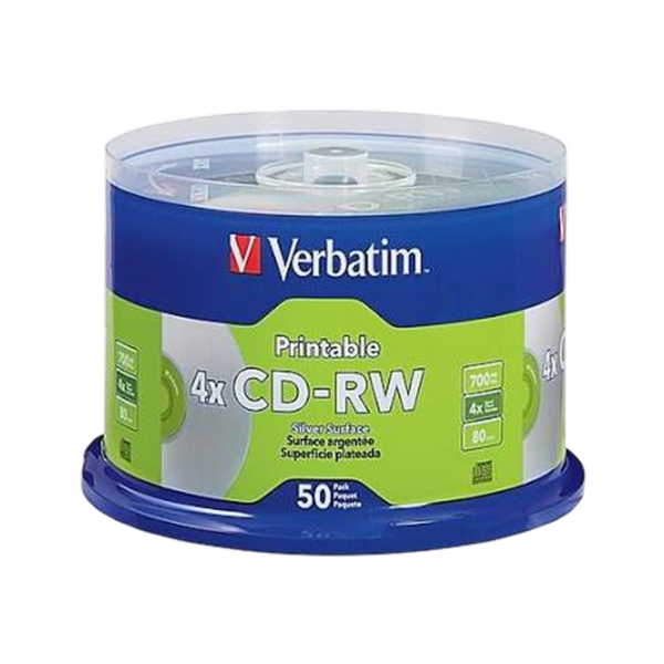 Verbatim 12x CD-RW, Silver Inkjet Printable, 50/Pack