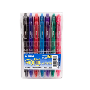 Pilot FriXion Ball Clicker Erasable Gel Pens, Fine Point, 0.7mm, Assorted Ink, 7/Pack