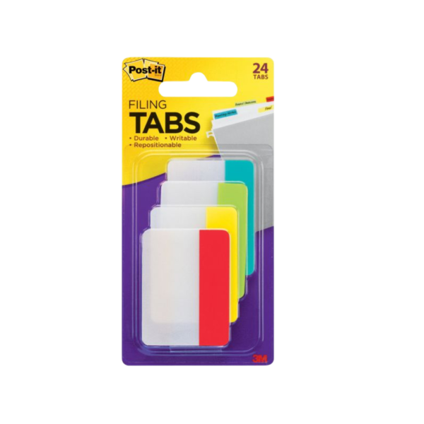 Post-it Tabs, 2 Wide, Assorted Colors, 24 Tabs/Pack