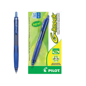 Pilot G-Knock BeGreen Retractable Gel Pens, Fine Point, Blue Ink, Dozen