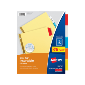 Avery Big Tab Insertable Paper Dividers, Assorted Color 5 Tab, Buff