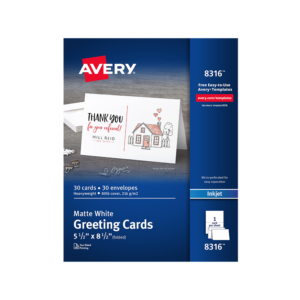 Avery Half-Fold Greeting Cards with Envelopes, 5.5 x 8.5, Matte White, 30/Pack