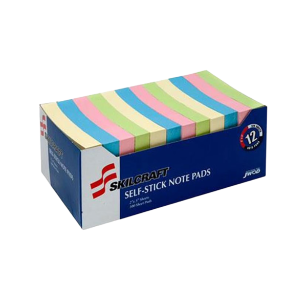 AbilityOne Self-Stick Note Pads, Assorted Colors, 2 x 3