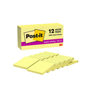 Post-it Super Sticky Notes, 3 x 3, Canary Collection, 90 Sheet/Pad, 12 Pads/Pack
