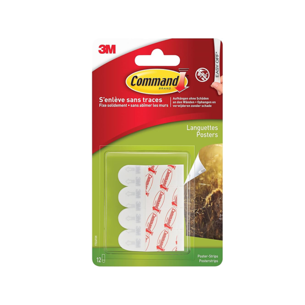 Command Damage Free Small Poster Hanging Strips, White, 12/Pack