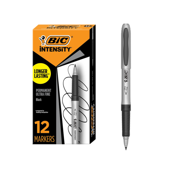 BIC Intensity Permanent Markers, Fine Tip, Assorted, 12/Pack