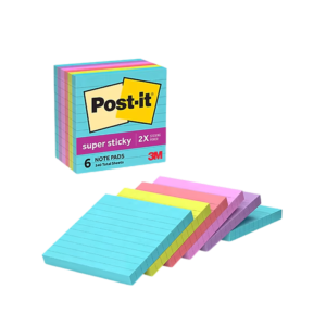 Post-it Recycled Super Sticky Notes, 4 x 4, Oasis Collection, Lined, 90 Sheet/Pad, 6 Pads/Pack