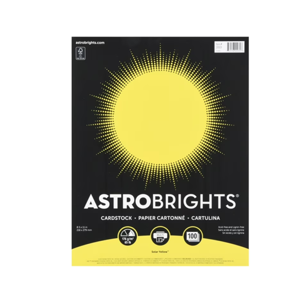 Astrodesigns 65 lb. Cardstock Paper, 8.5 x 11, Solar Yellow, 250 Sheets/Pack