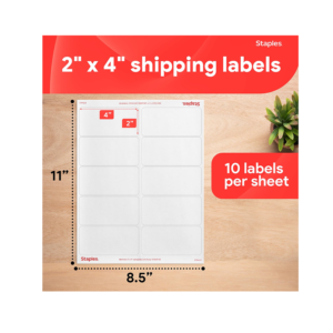 Staples Laser/Inkjet Shipping Labels, 2 x 4, White, 10 Labels/Sheet, 100 Sheets/Pack