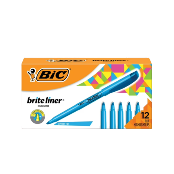 BIC Brite Liner Stick Highlighter, Chisel Tip, Blue, 12/Pack